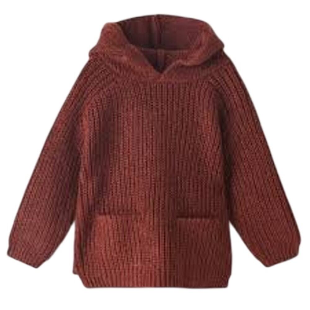 Zara Girls Ribbed Pockets Hooded Stretch Brown Marled Pullover Sweater 3-4
